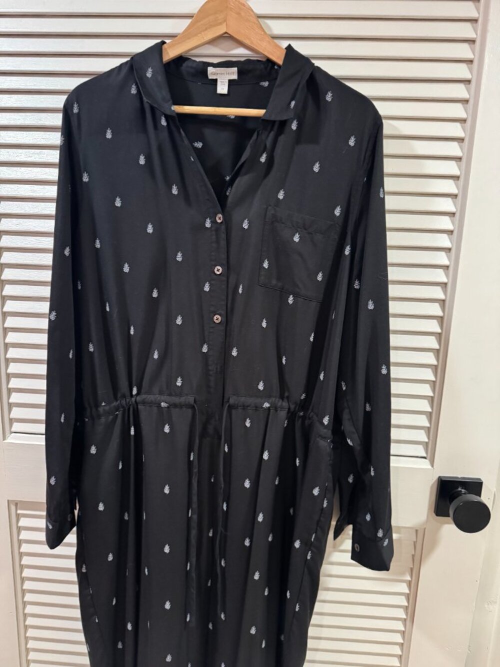 Garnet Hill Essential Button-Front Jumpsuit Black Print Size 14 NWT